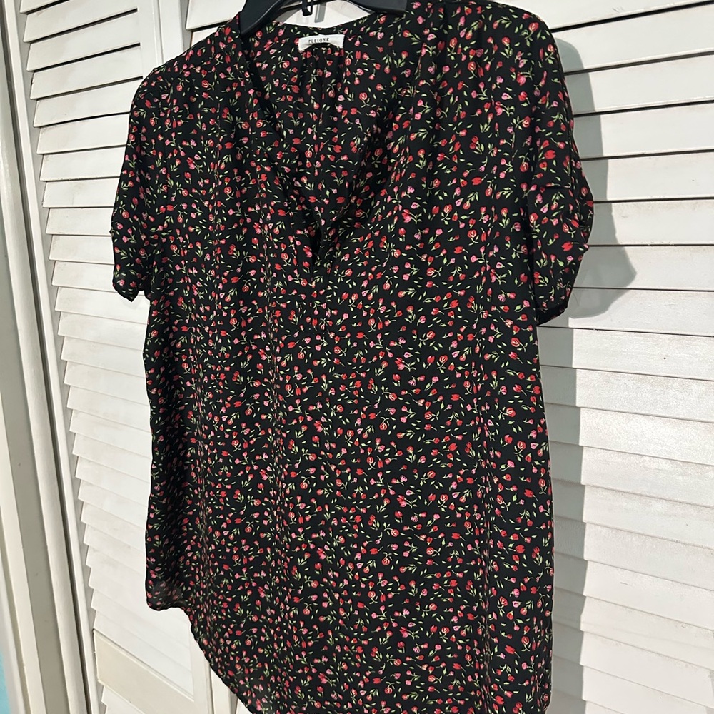 Pleione Black Blouse with Pink Floral Design